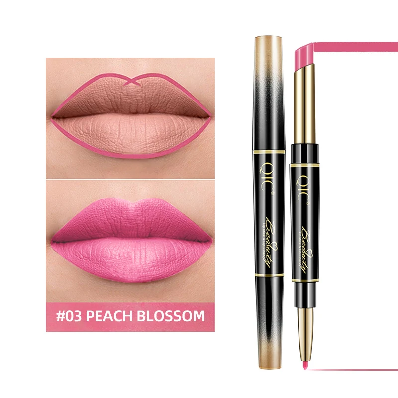 Lápis labial 2 em 1 matte, à prova d'água e não pegajoso, com longa duração e acabamento impecável. Ideal para lábios perfeitos em qualquer ocasião.