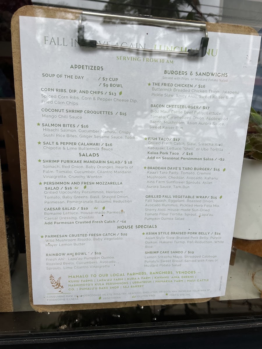 SixtyTwo MarcKet gluten-free menu