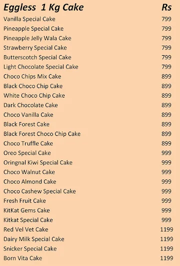 Wow Cake 24X7 menu 
