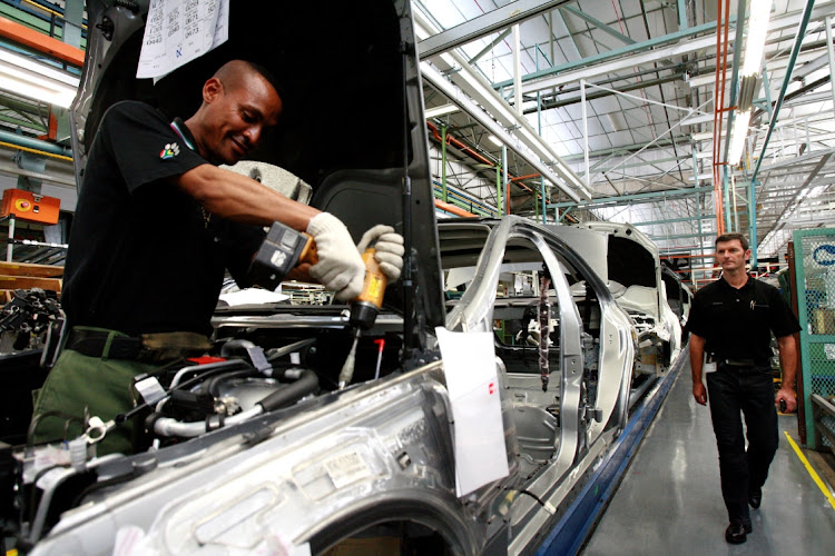 The production line in Mercedes Benz SA's award-winning plant in East London.