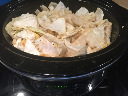 Cabbage recipe in the slow cooker. Can’t wait for a taste test!