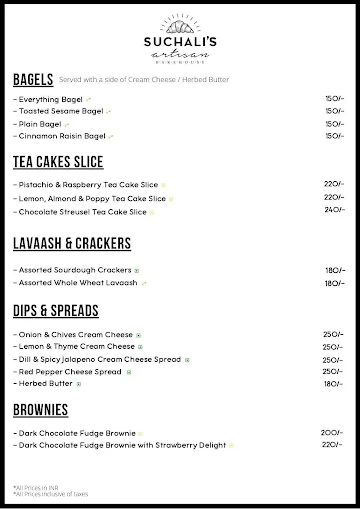 Suchali's Artisan Bakehouse menu 