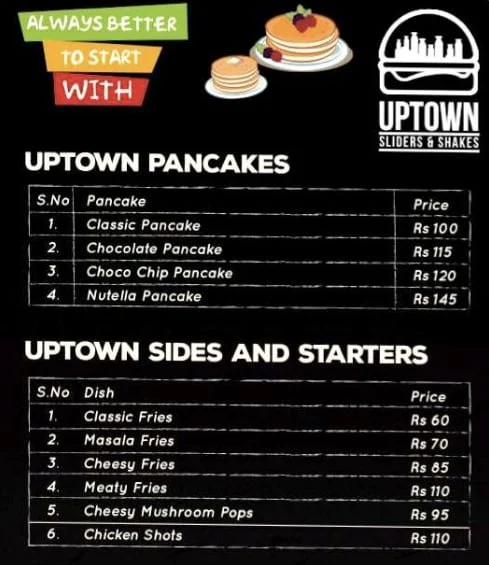 Uptown Sliders & Shakes menu 