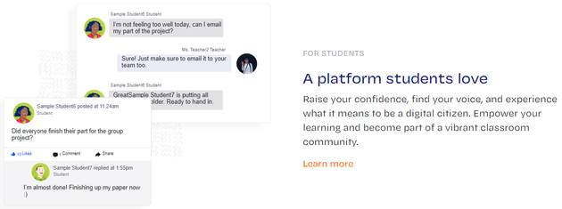 Screenshot of Edmondo LMS, "a platform students love" 