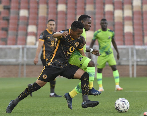 Ndabayithethwa Ndlondlo of Marumo Gallants challenges Nkosingiphile Ngcobo of Kaizer Chiefs during their DStv Premiership match at Peter Mokaba Stadium on September 26, 2021 in Polokwane