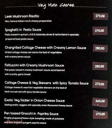 Cocoon Hotel menu 