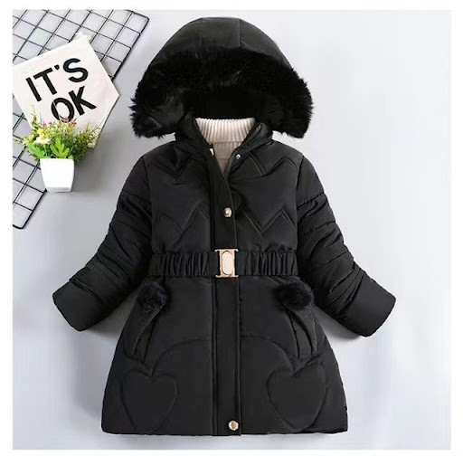 Title 16, Girls mid-length fleece-lined thickened cotton...