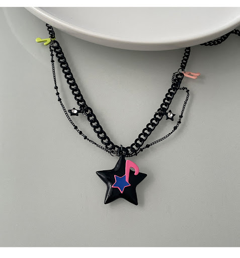 Title 7, Black Chain Note Stitching XINGX Necklace, a bo...