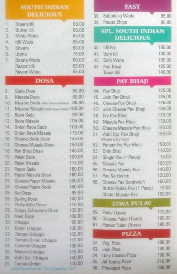 Aditi Fast Food menu 