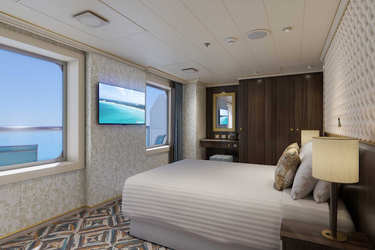 A look at a premium balcony stateroom aboard Carnival Venezia. 