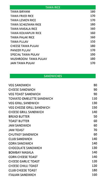 Veg Affairs menu 