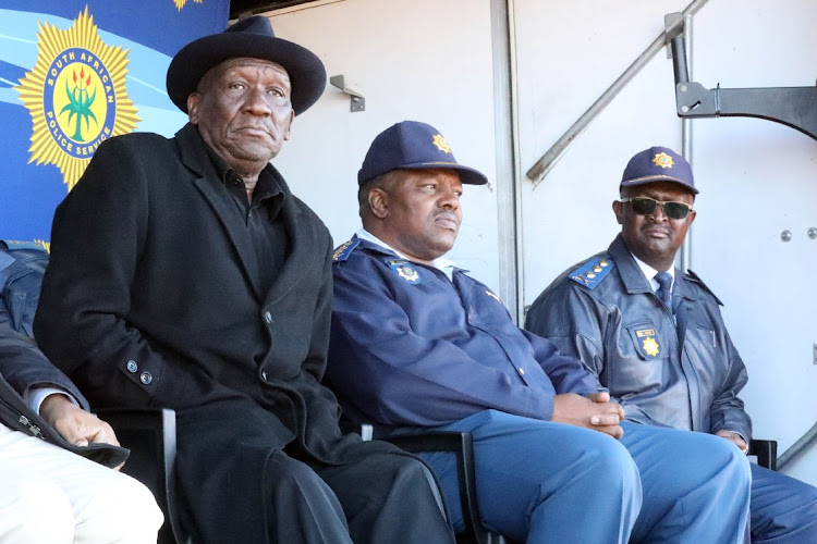 Police minister Bheki Cele, national commissioner Fannie Masemola and Gauteng police commissioner Elias Mawela at Mdlalose Tavern, where 15 people were killed by unknown gunmen in Orlando East, Soweto.