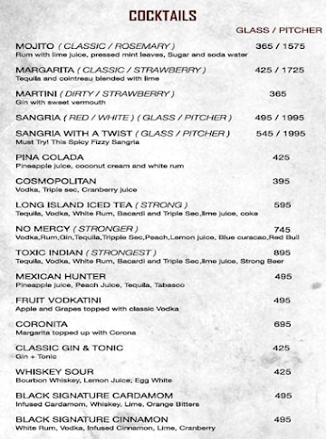 Black Lounge Bar menu 