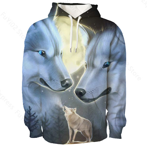 Title 6, 3D Wolf Pattern Hoodie Men and Women Sports Cas...