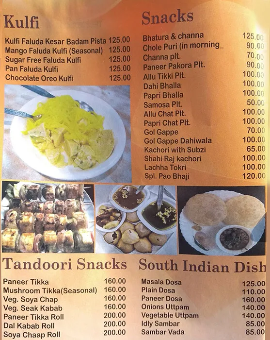 Roshan Di Kulfi menu 