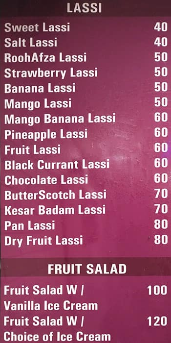 The Lassi Corner menu 