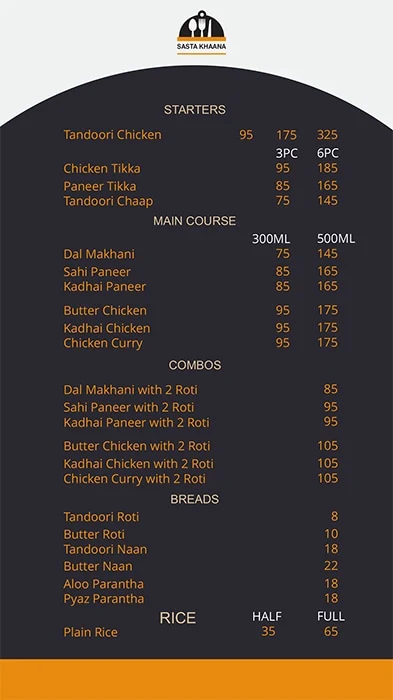 Sasta Khana menu 