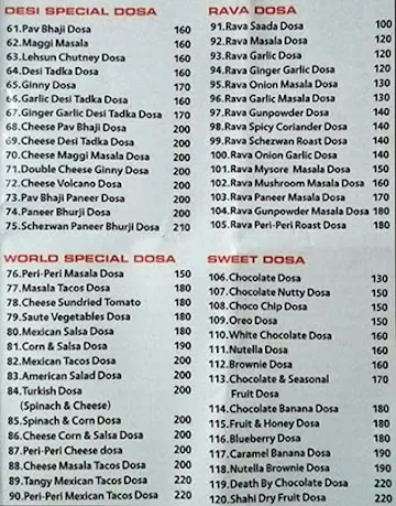 Madurai Dosa Co. menu 