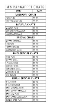 M.S. Bangarpete Chats menu 2