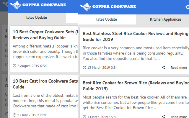 Copper Cookware - Latest Blog Update chrome extension