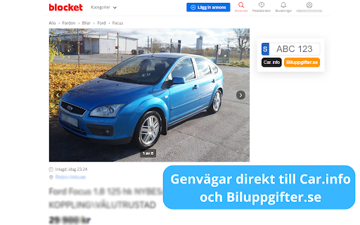 Snabba länkar till car.info och Biluppgifter.se från blocket annonser