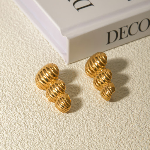 Title 3, Womens Stainless Steel Peanut Striped Earrings...