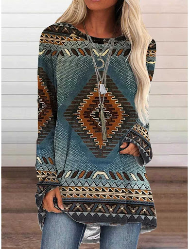 Title 12, Long T-shirt Dress Retro Ethnic Style