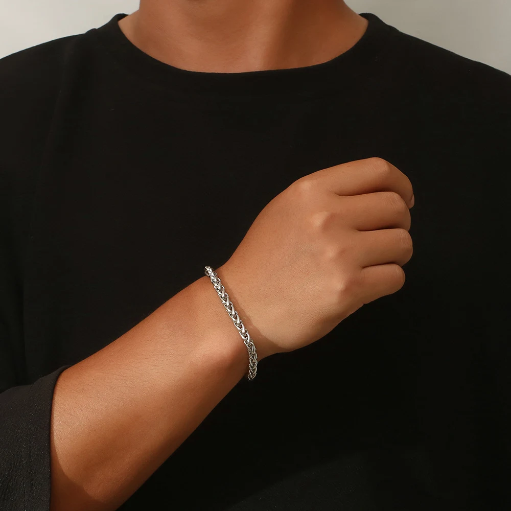 Title 1, Pulseira de Aço Titânio Masculina Simples Tranç...