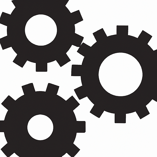 black and white icon for gears
, None