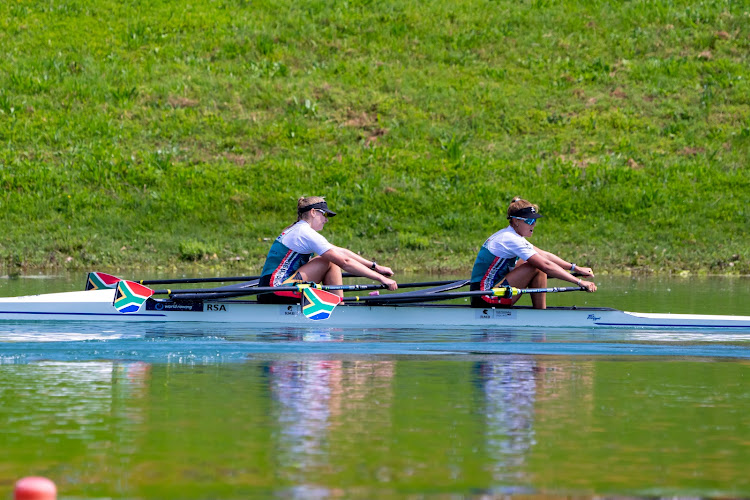 Katherine Williams and Paige Badenhorst in action at the first World Cup regatta in Zagreb, Croatia, earlier this year, when they won bronze in the women's double sculls.