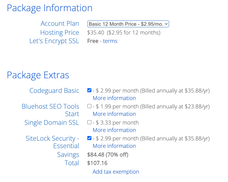 BlueHost Package