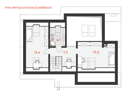 Ciekawy 2A - Rzut poddasza - inna wersja aranżacji poddasza