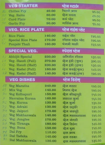 Hotel Abhijit menu 