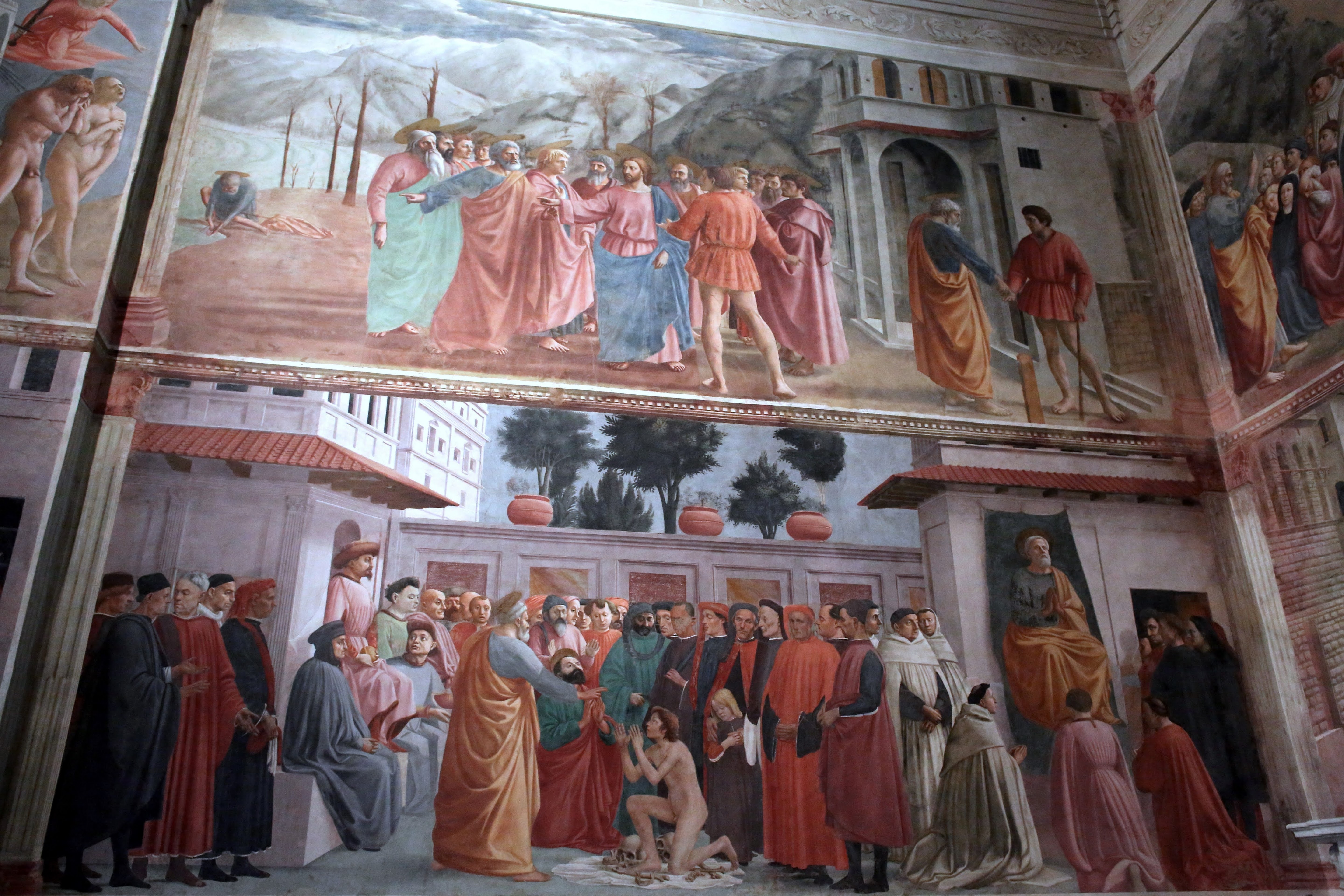 Affreschi di Masaccio e Filippino Lippi sulla parete sinistra della Cappella Brancacci, Santa Maria del Carmine, Firenze