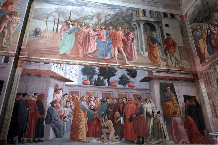 Affreschi di Masaccio e Filippino Lippi sulla parete sinistra della Cappella Brancacci, Santa Maria del Carmine, Firenze