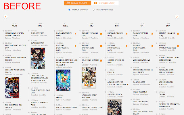 Remove Crunchyroll simulcast calendar dubs chrome extension