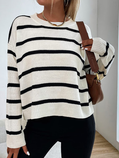 Title 13, Striped Knitted Round Neck Pullover Multicolor ...