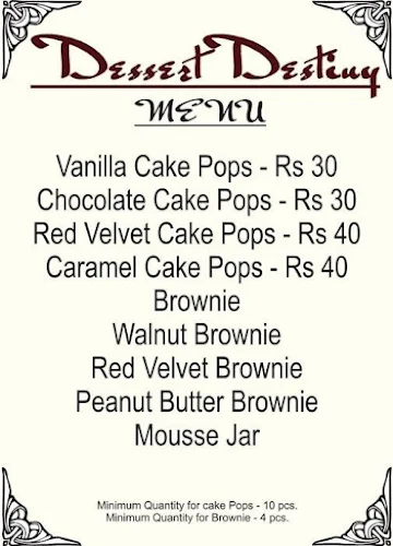 Dessert Destiny menu 