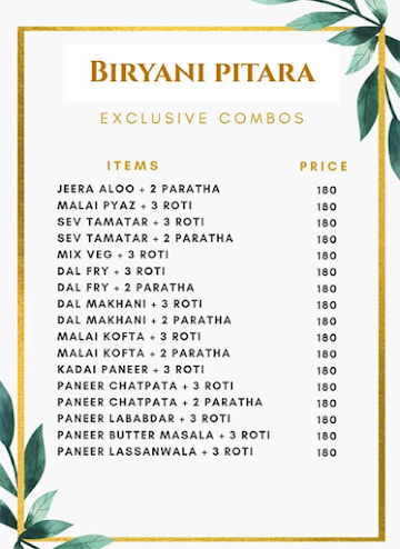 Biryani Pitara menu 