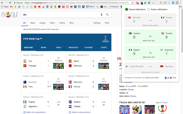 FIFA 2018 World Cup Live Notifications chrome extension