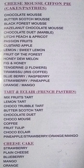 The Cakes N More menu 