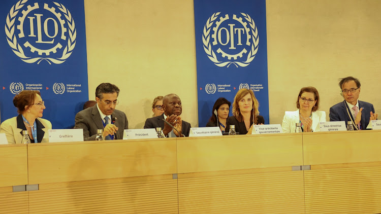 Delegates follow proceedings at the International Labour Conference in Geneva, Switzerland on June 15, 2023.