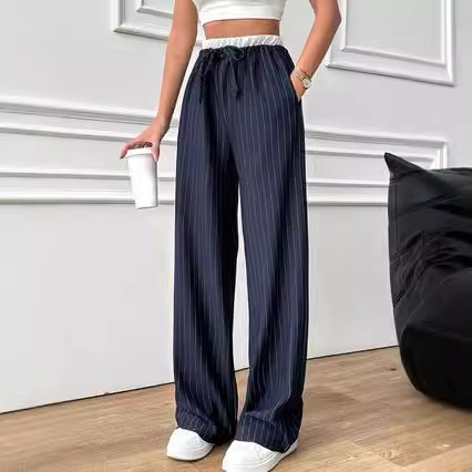 Title 6, Casual Vertical Stripes Color Matching High Wai...