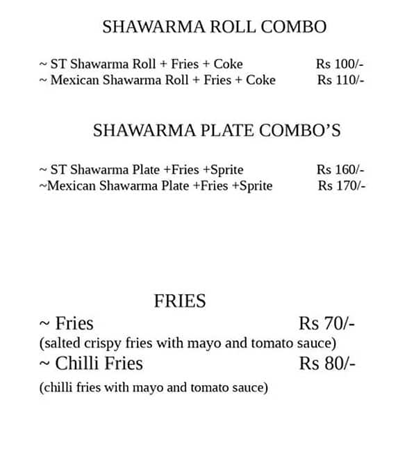 Shawarma Time menu 