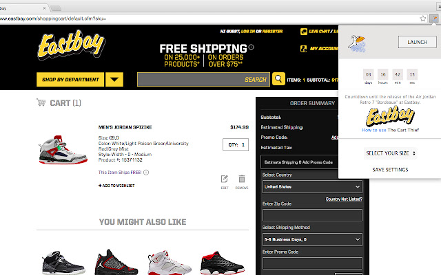 The Cart Thief - Eastbay chrome extension