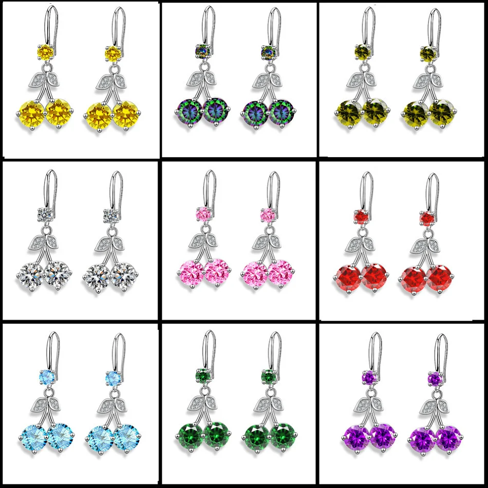 Cherry inlaid mid-length color zircon earrings. Enhance your style and beauty with these elegant earrings, perfect for a