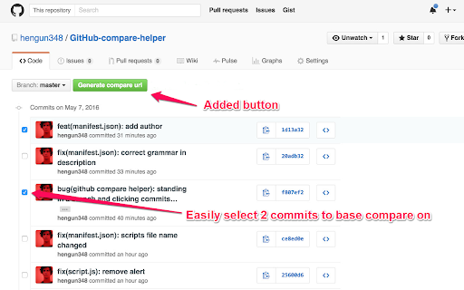 GitHub compare helper