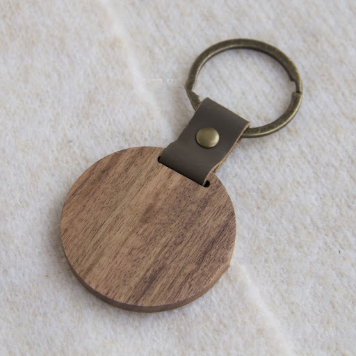 Title 3, Acacia Wood Circular Keychain with Laser Engrav...