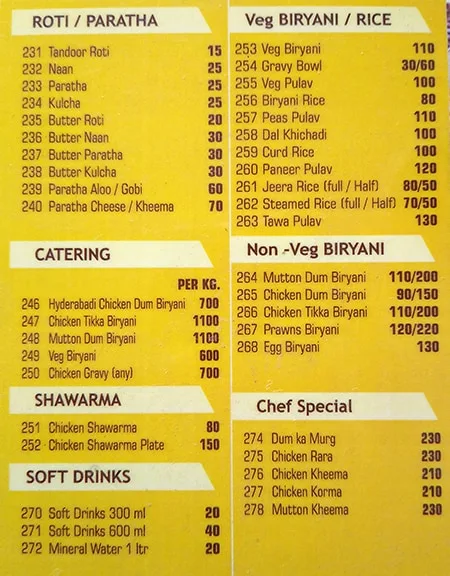 Zaffran Family Restaurant menu 