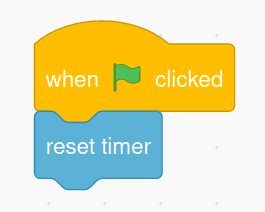 when the green flag clicked and reset timer Scratch coding blocks